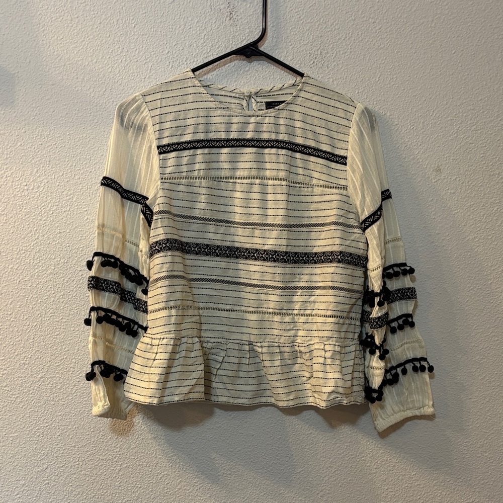 Zara Cream and Black Striped Blouse